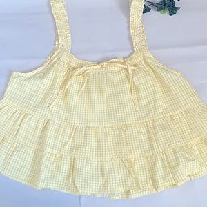 Plaid Yellow Cropped Ruffled Top